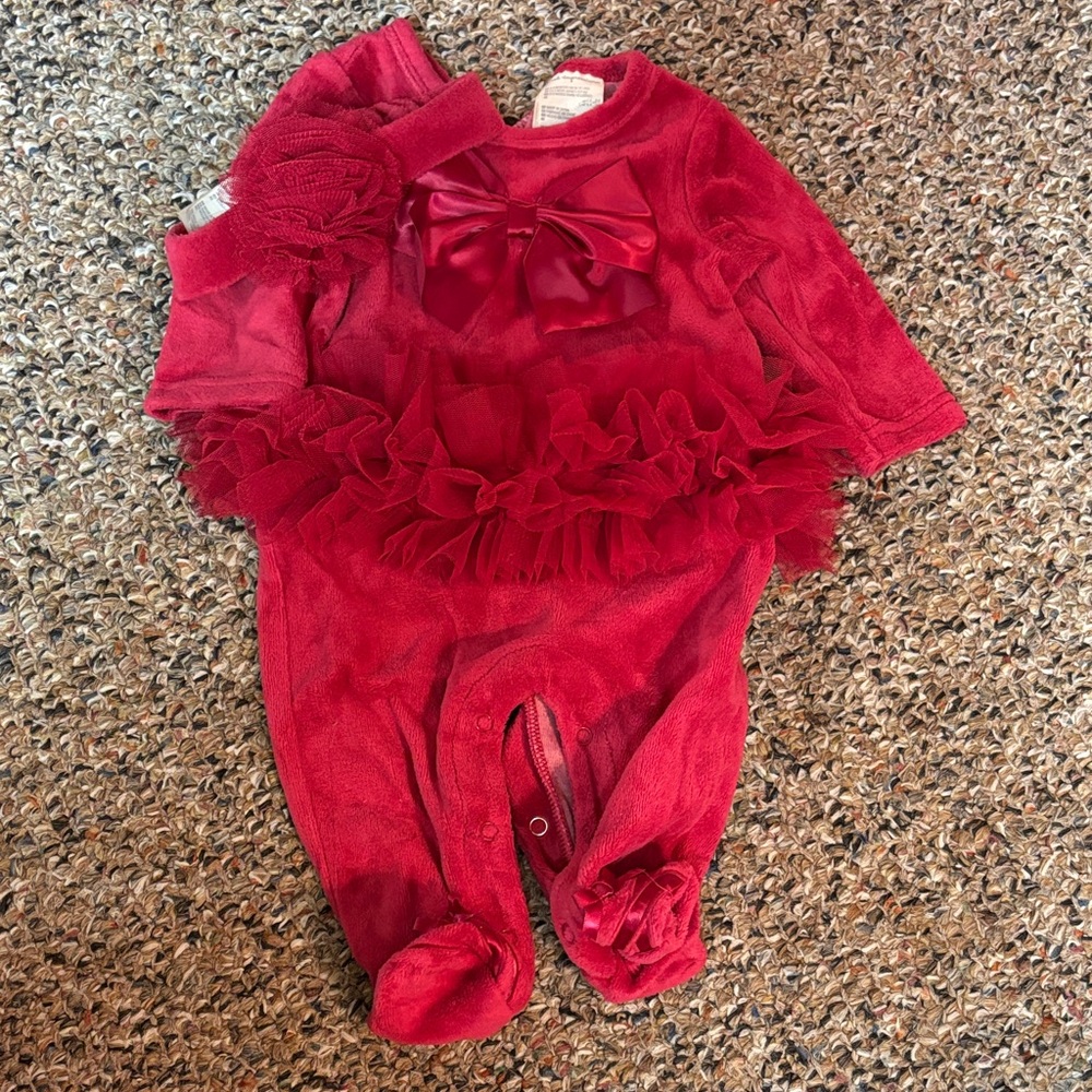 First Impressions Red Ruffled Footie